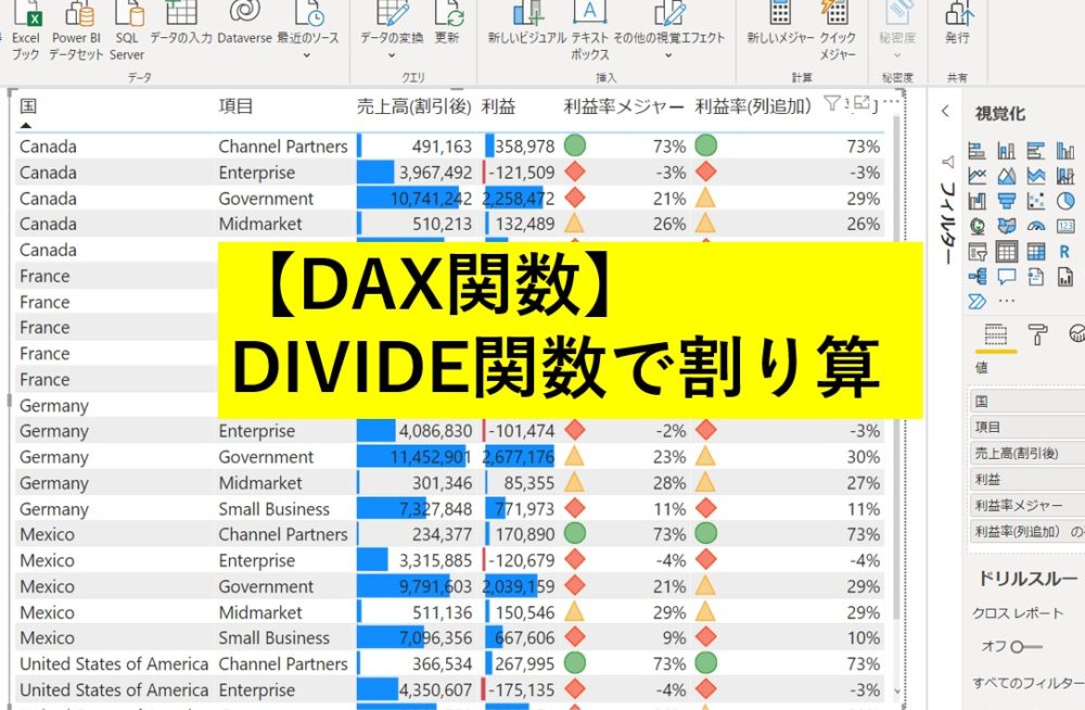 Power Bi Dax関数で割り算 Divide関数